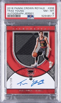 2018-19 Panini Crown Royale #208 Trae Young Signed Jersey Rookie Card (#125/199) - PSA NM-MT 8